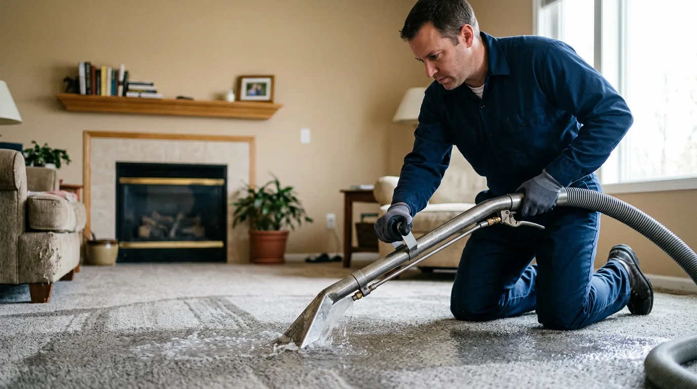 Water damage restoration technician working near Portland, OH